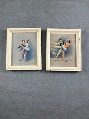Vintage Wall Art Prints, Ballet Dancers Couples Pair by Gina Winde, Framed 4 x 5